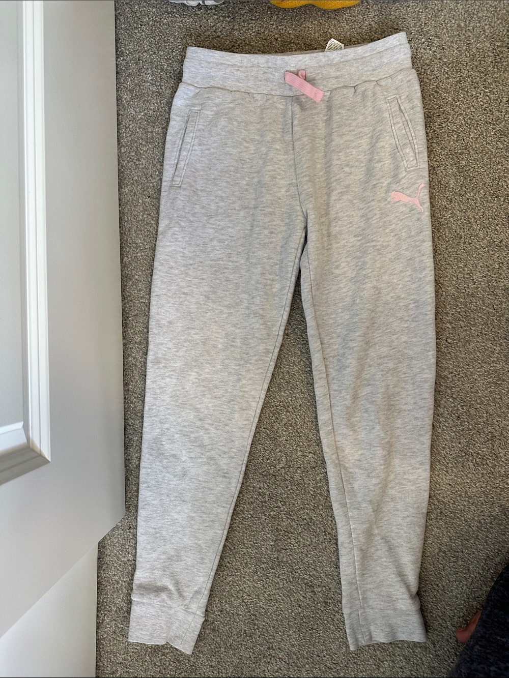 Puma Light Gray Sweatpants with Pink Accents